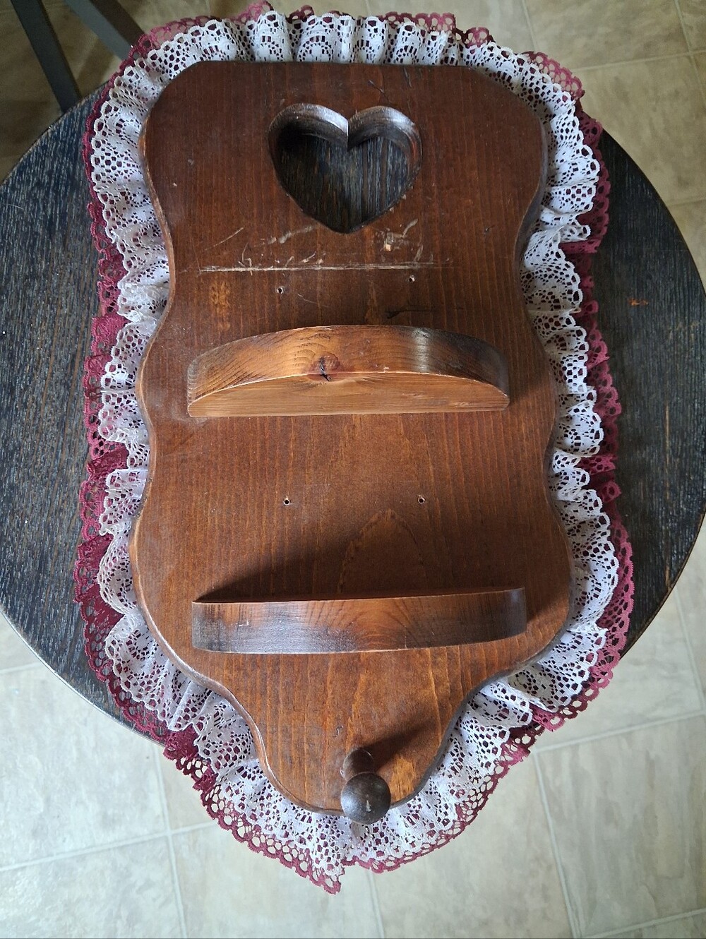 Rustic Brown Wooden Heart Wall Shelf - Brown